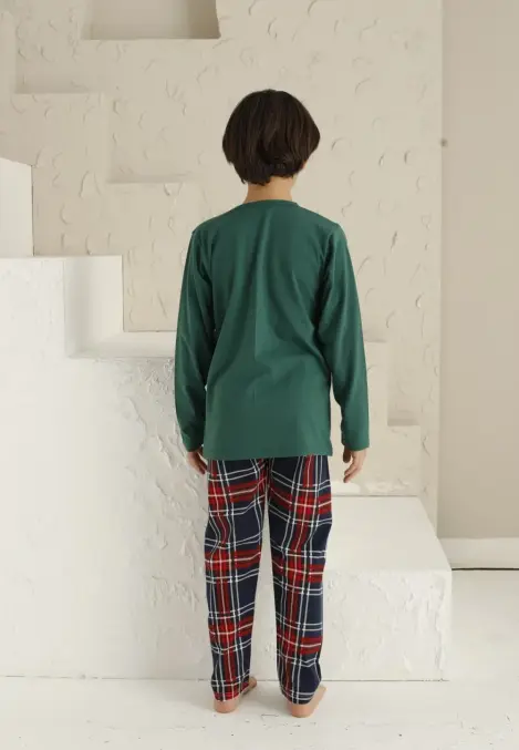 Pijama Băieți, Mânecă Lungă si Pantaloni Lungi, Imprimeu We Are Family,Culoare Verde,Engros